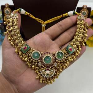 Kritika Heritage Premium <b>Gold</b>-Plated Steel Bridal Necklace and Earring <b>Set</b> - Product Image 2