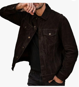 <b>Men</b> s <b>Brown</b> <b>Suede</b> Shirt <b>Jacket</b> Turn-down Collar Button Closure Casual Regular Fit Autumn Wear Classic <b>Suede</b> Leather <b>Jacket</b> - Product Image 5