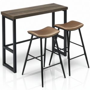 Set Tavolo e Sedie da Bar con Seduta Curva, 1 Tavolo e 2 Sedie in Grigio, 120x39x50 cm, Pannello Cavo in Ferro e PU - Product Image 1