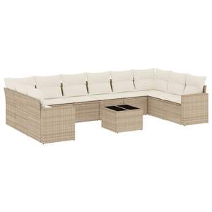 Conjunto de Sofás Modulares Rectangulares Grandes para Jardín en Ratán Sintético PE Beige - Product Image 2