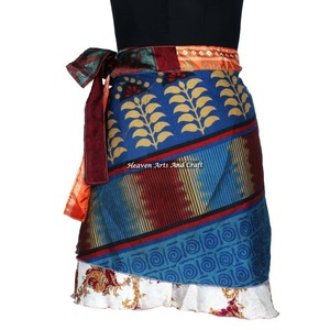 Mini-jupe en soie vintage style sarong à enrouler, mini-jupe licou à enrouler, mode féminine - Product Image 2