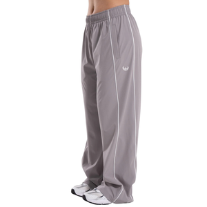 Women's Light Gray Track Pants with Contrast Side Piping Relaxed Fit Elastic Waist Wide Leg Casual Gym Workout Training Sports - Product Image 3
