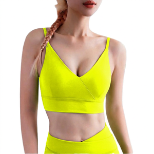 Soutien-gorge de sport sans couture à bretelles et décolleté en V profond pour femme, maintien moyen, couleur unie violet - Product Image 5