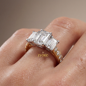 Three Stone <b>Emerald</b> Cut Lab Grown Diamond Engagement <b>Ring</b> 925 <b>Silver</b> Luxury Wedding Band for Party VVS2 Clarity 1 CT Claw - Product Image 4