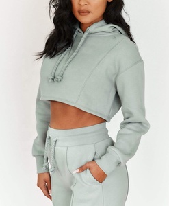 Lady'S Oem Fashion Thick Supper Cropped Hoodie <b>Pullover</b> <b>Womens</b> French Terry Cotton Crop Zip up Oversized Custom Hoodies <b>Women</b> - Product Image 3