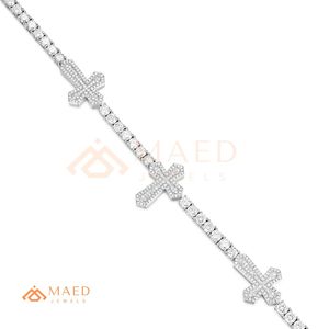 925 Silver Cross Moissanite Tennis Bracelet <b>Iced</b> <b>Out</b> Luxury Diamond Look Fine <b>Chain</b> Link Jewelry Gift Trend - Product Image 6