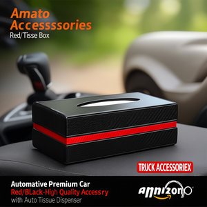 Caja de pañuelos para coche Amato Automotive Premium, roja/negra, accesorio de alta calidad para camiones con dispensador automático de pañuelos - Product Image 3