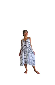 Boho Style Women Midi Dress Rayon Tie Dye Pattern Sleeveless Round Neck Grey Black Resort Wear Dress - Product Image 5