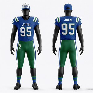 Premium 260GSM Breathable Polyester Mesh Blue Green Panel Men American Football Uniform Custom Sublimation Logo Football Uniform - Product Image 1