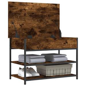 Banco para Zapatos Mediano en Madera de Roble Ahumado con Metal para Almacenamiento de Calzado - Product Image 5