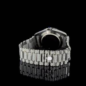 Montre de luxe Ice Cubed en moissanite, quartz, bracelet en acier inoxydable, chiffres romains, cadran analogique 10 mm, verre, unisexe, pour soirée - Product Image 3