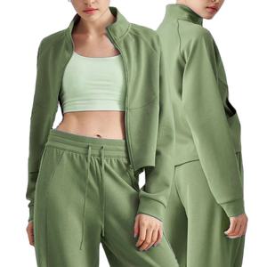 Pleine fermeture éclair broderie imprimer 3 paix respirant femmes survêtement pantalon lourd différentes couleurs Fitness sport survêtements - Product Image 1