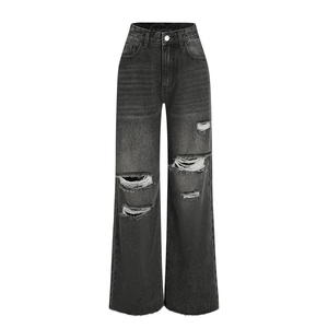 Pantalon en jean évasé pour femme, couleur et design personnalisés, logo brodé, avec strass, jean évasé délavé pour femme - Product Image 4