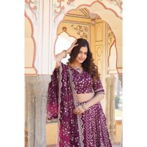 Radiant Glow Embroidered Jacquard Partywear Lehenga Choli - Product Image 2