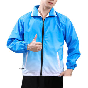 Unisex Gradient Color Sporty <b>Racer</b> <b>Jacket</b> With Zipper Closure Stand Collar Polyester Breathable Summer Wear - Product Image 6
