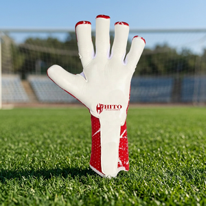 Gants de gardien de but de football en tricot rouge et blanc, design personnalisé, avec caoutchouc latex allemand de 4 mm et injecteur intégré. - Product Image 5