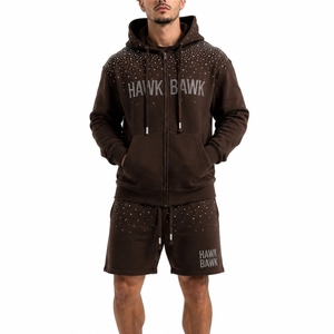 Men Hoodie Shorts Set Premium Cotton Terry Casual Streetwear Full <b>Zip</b> <b>Hooded</b> Sweatshirt With Logo Print Summer Wear Shorts Set - Product Image 1