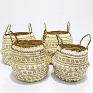 Cestas de Almacenamiento Multifuncionales Ecológicas Hechas a Mano con Mimbre Marino, Redondas, Tejidas, Estilo Moderno, con Asas, para Organización del Hogar, Paquete de 4 - Product Image 1