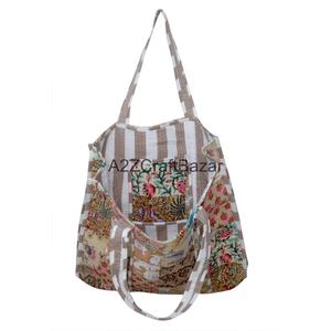 Handmade Quilted 100% Pure Cotton Fabric Long Handle Travel Beach Tote <b>Bag</b> for Women Summer Groceries & Shopping - Product Image 6