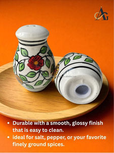 Ensemble salière et poivrière en céramique artisanale, finition émaillée, motif floral, passe au lave-vaisselle, écologique, vaisselle de cuisine pour les fêtes - Product Image 3