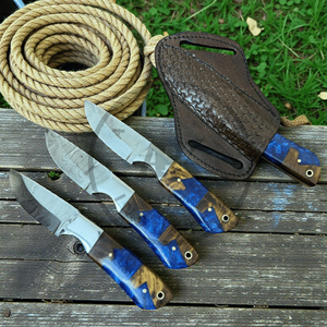 Cuchillo de caza y camping hecho a mano, estilo vaquero, con hoja fija de acero raspado de punta recta, con empuñaduras de resina acrílica - Product Image 5