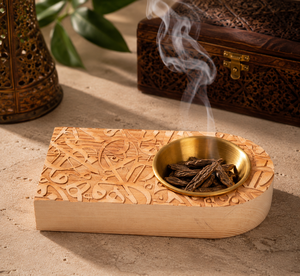 Brûleur à Bakhoor en Bois Fait Main avec Calligraphie Arabe Sculptée, Porte-Encens Oud, Bol en Laiton, Décoration de Luxe pour la Maison Islamique, Cadeau Ramadan Aïd - Product Image 2