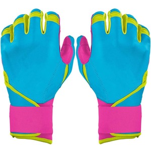 Gants de frappe en cuir bleu avec bordure rose et vert lime, fermeture auto-agrippante, durables pour l'entraînement, unisexe adulte - Product Image 1