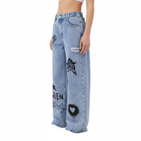 Pantalon Baggy Femme Taille Haute Imprimé Graphique Respirant Personnalisé OEM Vente en Gros