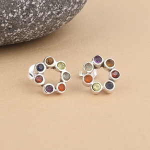 Wholesale 7 Chakra Natural Gemstone <b>Stud</b> <b>Earrings</b> Silver Plated Rainbow <b>Crystal</b> Healing Jewelry for Women - Product Image 4