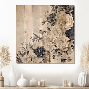 Vintage <b>Pine</b> Wood Floral Wall Art Handcrafted Wooden Plank Wall Hanging - Product Image 1