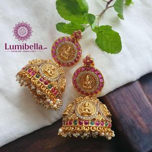 Antique Nakshi Pearl <b>Chandelier</b> Earrings-Bohemian Religious Style - Product Image 1