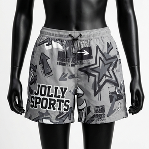 กางเกงขาสั้นผู้หญิงแบบกันลม 120 GSM โพลีเอสเตอร์ ทัสลอน แห้งเร็ว สีเทา สีดำ พิมพ์ลายกราฟิก ซับลิเมชั่น โลโก้สั่งทำได้ - Product Image 1