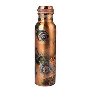 ขวดน้ำทองแดงลายดอกไม้แบบพกพาพร้อมฝาปิด - Product Image 1