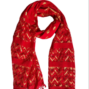 Dupatta Jacquard à imprimé feuille d'or rouge et à carreaux Kota Doria pour femme, léger, vêtement ethnique traditionnel, élégant, accessoire de mode stylé - Product Image 1