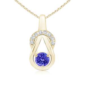 จี้ห้อยคอรูปอินฟินิตี้งานแฮนด์เมดคุณภาพสูง ทอง 14K ได้รับการรับรองจาก IGI พลอยแทนซาไนต์ทรงกลม ประดับเพชร - Product Image 1