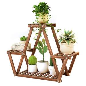Support de plantes en bois à 3 niveaux, en bois massif, pour la décoration de la maison et les fournitures de jardin - Product Image 1