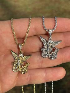 จี้พระอัครเทวดามิคาเอลแบบฮิปฮอปสั่งทำจากโรงงาน ประดับเพชรทองเหลือง สำหรับสร้อยคอ ชุบทองคำขาว 14k หรือโรเดียม เครื่องประดับผู้ชาย - Product Image 3