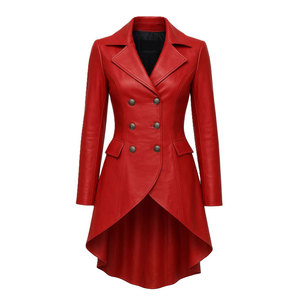 Gabardina Elegante Roja de Cuero Sintético para Mujer, Estilo Victoriano Steampunk con Doble Botonadura 2026 - Product Image 1