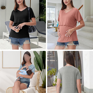 เสื้อยืดให้นมบุตรสำหรับผู้หญิง เป็นมิตรกับสิ่งแวดล้อม เสื้อยืดสำหรับคนท้อง คอวี แฟชั่น ทันสมัย ผลิตจากผ้าฝ้ายออร์แกนิค เสื้อยืดให้นมบุตร - Product Image 5