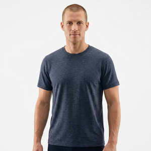 T-shirt d'été décontracté pour homme, coupe classique, bleu marine uni, manches courtes, col rond, 100% coton, tricoté, respirant - Product Image 3