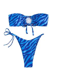 Conjunto de Bikini Bandeau con Estampado de Cebra para Niñas al por Mayor, Traje de Baño de Dos Piezas sin Tirantes Personalizado, Transpirable, de Secado Rápido, Ecológico, OEM, ODM - Product Image 4