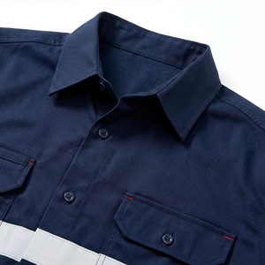 เสื้อเชิ้ตทำงานสีน้ำเงินกรมท่าแบบสะท้อนแสงสำหรับผู้ชาย แขนยาว ชุดทำงานแบบมองเห็นได้ชัดเจน ชุดยูนิฟอร์มก่อสร้าง ผู้ผลิต OEM - Product Image 4