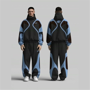 Men's Hooded Tracksuit Set <b>Green</b> <b>Black</b> Color Blocking Full Length 100% Polyester Fleece Quick Dry Sporty Style Autumn Wear - Product Image 3