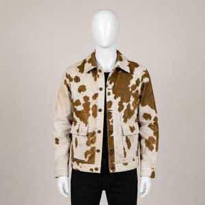 Blouson de motard en cuir véritable pour homme, motif vachette, col rabattable, fermeture éclair, coupe classique, hiver, décontracté, personnalisé - Product Image 1