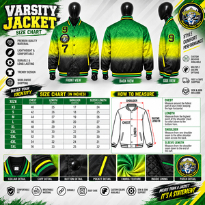 Chaquetas Bomber de Béisbol Samoa para Hombre, Precio de Fábrica, Cierre de Botones, Color Verde, Negro y Amarillo, Chaqueta Varsity para Chicos - Product Image 6