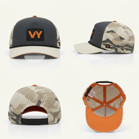 Casquette de baseball extérieure 5 panneaux camouflage avec patch PVC personnalisé, perforée, en maille, découpée au laser, imperméable, vente en gros