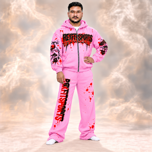 Conjunto Deportivo Rexfitsports con Sudadera Gráfica con Cierre y Pantalones Anchos Unisex, Chándal con Etiqueta Personalizada y Capucha con Cordón Ajustable - Product Image 4