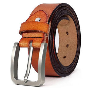 Cinturón de Cuero Genuino para Hombre, Color Sólido, Hebilla de Metal Plateada Rectangular, Estilo Casual, Duradero - Product Image 6