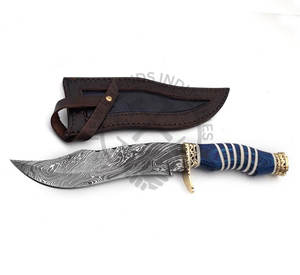 Couteau Bowie en acier Damas fait main, neuf, lame fixe, couteau de chasse, couteau de camping en plein air avec manche en bois et os laiton - Product Image 6