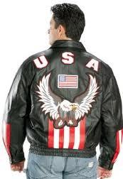 Blouson en cuir pour homme, manches longues, motif aigle gaufré USA au dos, coupe-vent, pour moto, hiver - Product Image 6